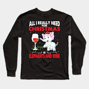 Christmas Elephants and wine Long Sleeve T-Shirt